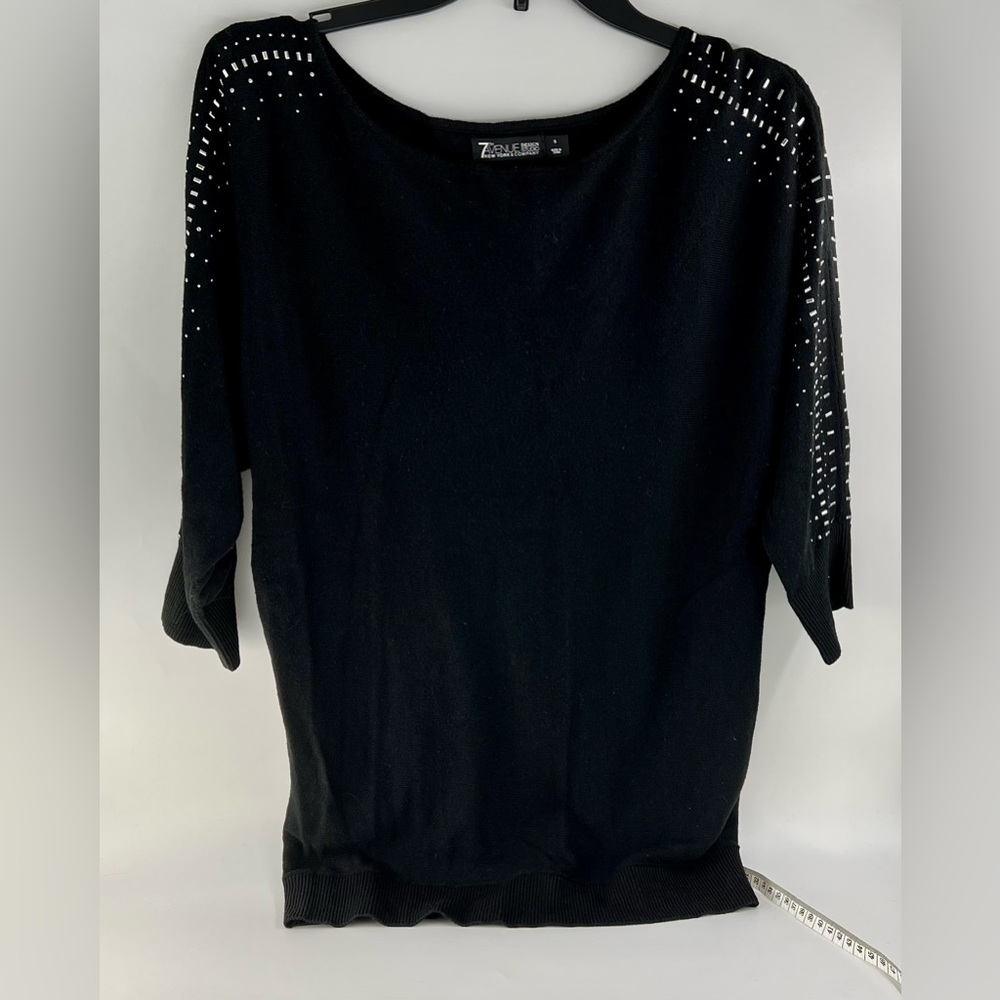 7th Ave Design Studio New York & Co Black Embellished Sleeves Sweater